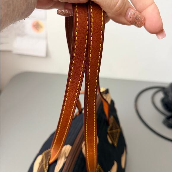 Dooney & Bourke Navy Canvas Tote Bag with Beige Duck Print and Brown Trim EUC - Picture 9 of 10